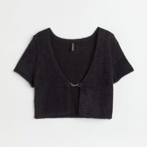 Fuzzy Black Top with Chain Detail 🪄